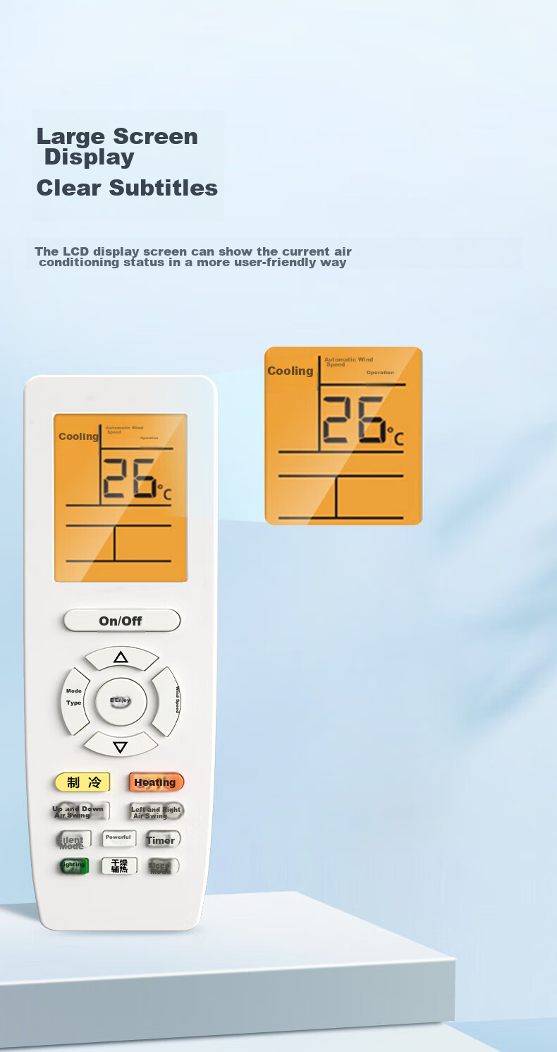 Muhouyingxiong Suitable for Gree Air Conditioner Remote Control, Wall-Mounted Unit, Central Air Conditioning, Ceiling-Mounted Unit, Etc., No Model Difference YBOF2 YADOF YAPOF YAPOF3 Backlit Versio 10