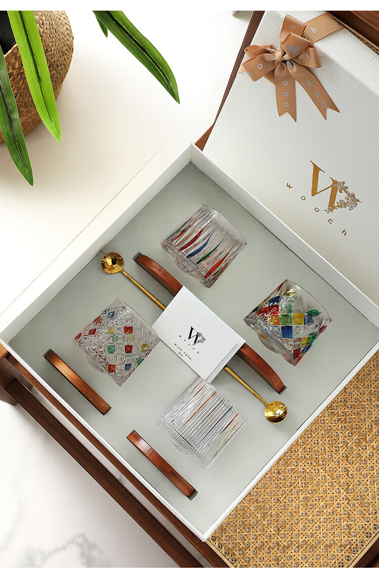 WOOCH [Mid-Autumn Festival Gift] Rotating Glass Cups, Wedding Couple Glasses Gift Box Set, Couples Housewarming Gift for Newlyweds 9