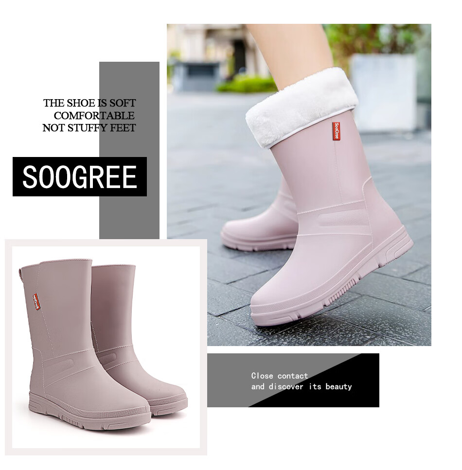 SooGree Mid-Calf Rain Boots for Women, Waterproof Non-Slip Outdoor Fishing Stylish Rain Boots Durable Rubber Shoes 3