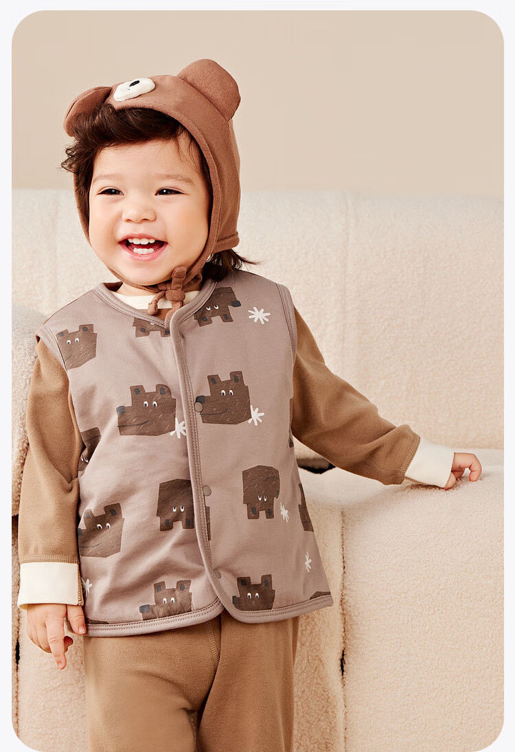 Minibala Padded Baby Warm Vest Unisex Infant Skin-friendly Printed Homewear Autumn Winter 15