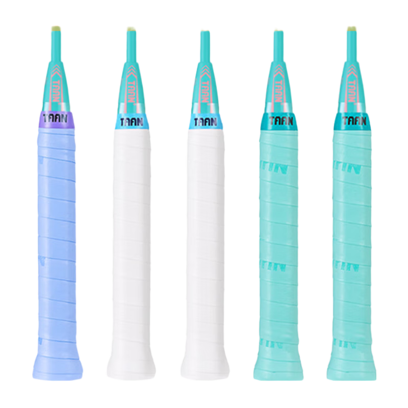 Taan Badminton Racket Grip Tape Sweat-Absorbing Hand Grip with Mild Adhesion TW880 5-Pack (White 2, Light Blue 2, Light Blue 1)