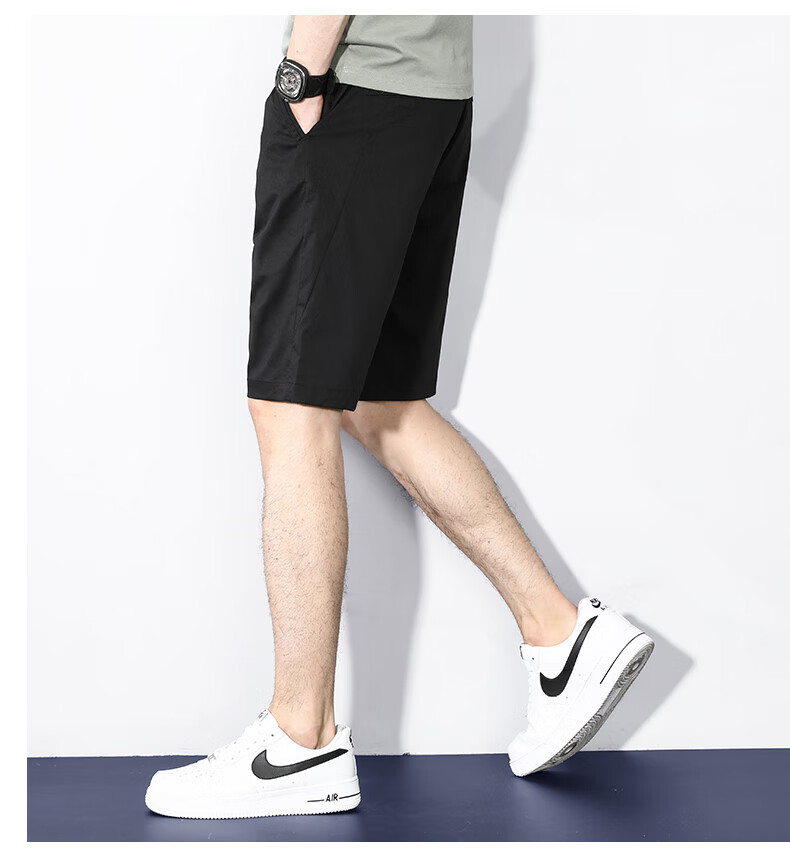 ROMON Men's Shorts, Summer, Large Size, Cotton, Elastic, Breathable, Casual Five-Point Shorts, Men's Clothing, CC2113, Black, Size 31 7