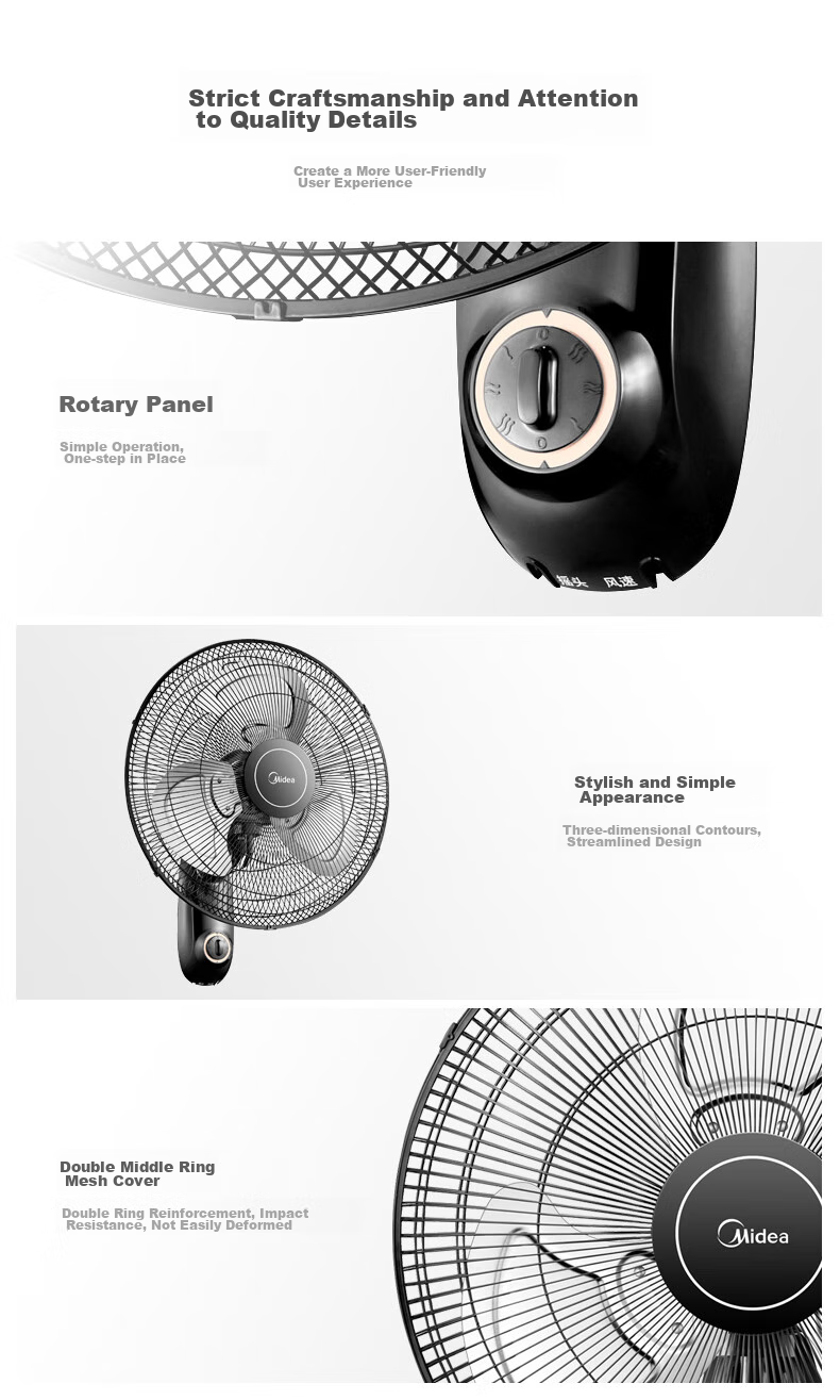 Midea Wall-Mounted Industrial Metal Fan, Commercial Wide-Angle Oscillating High-Volume Wall-Mounted AC Fixed-Frequency Fan, 20-Inch Large Head Wall-Mounted Electric Fan, FW45-20B 10