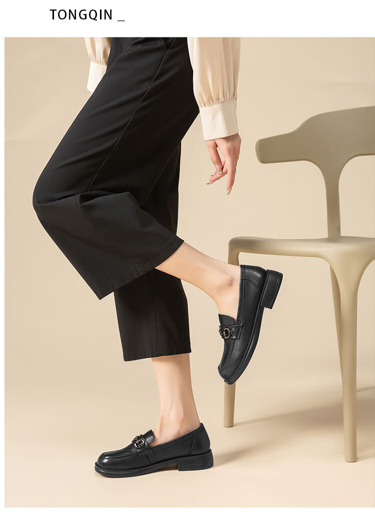SPIDER KING Loafers for Women, Thick-Soled Horse Bit Buckle, Soft-Soled Casual Shoes, Slip-On, British Style Versatile Leather Shoes, Black, Size 36 5