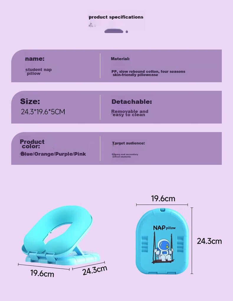 Mixiaoshu Nap Pillow for Primary And Secondary School Students, Classroom Nap Aid, Foldable Ice Silk Pillow for Children in Summer, Purple 13