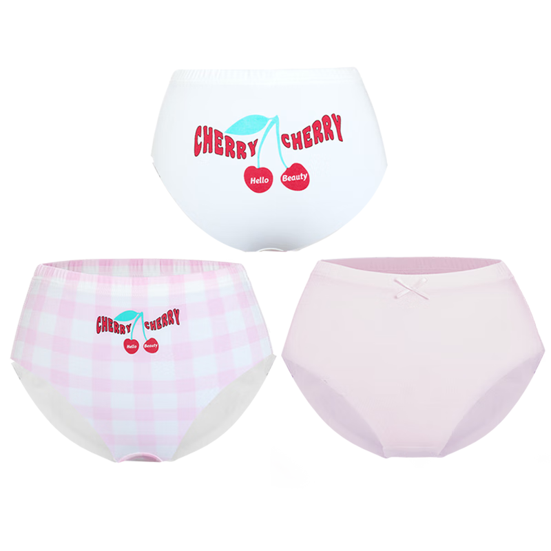 Aimer Kids Girls' Mid-Rise Triangle Briefs, 3-Pack, 3A Antibacterial Underwear AK122B672 White-Pink 140