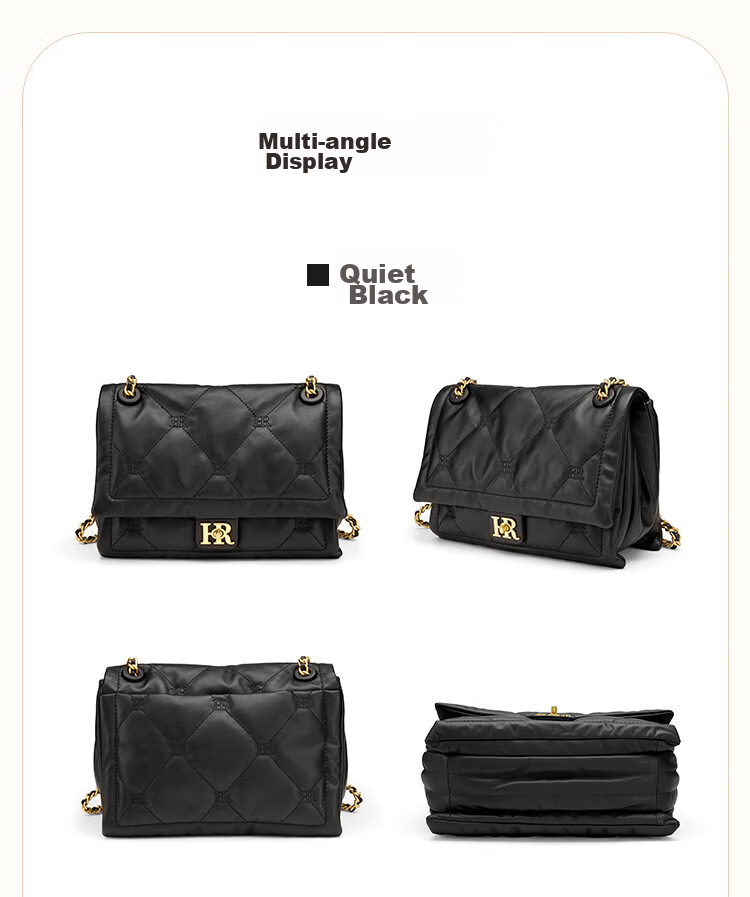 HR Women's Handbag, Top-Grain Leather Shoulder Crossbody Bag, Light Luxury Diamond Pattern Chain Commuter Bag, Birthday Gift 18