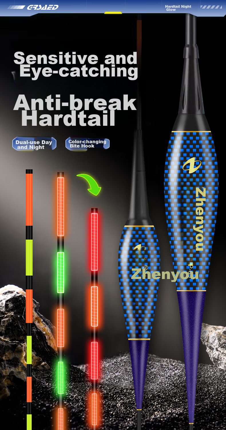 Grsaed Luminous Fishing Float with Bite Indicator, Color-Changing, Hard Tail, Highly Sensitive, Eye-Catching Buoy for Night Fishing, Carp And Big Fish Float, Electronic Float ZP08 1