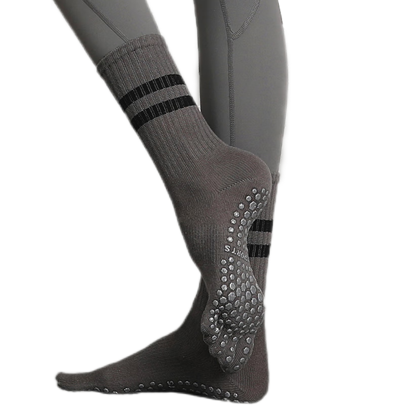 Duweike Professional Yoga Socks with Separate Toes for Women, Mid-Calf Length, Non-Slip, Pilates, Beginner-Friendly, Indoor Dance Socks, Gray, 2 Pairs