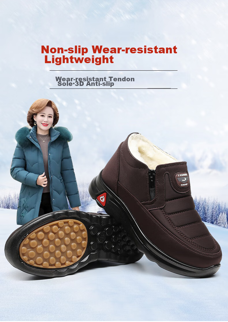 Ankang Winter Pure Wool Women's Cotton Shoes, Traditional Beijing Cloth Shoes, Warm Waterproof Boots for Elderly Mothers, 78990, Red, Size 36 3