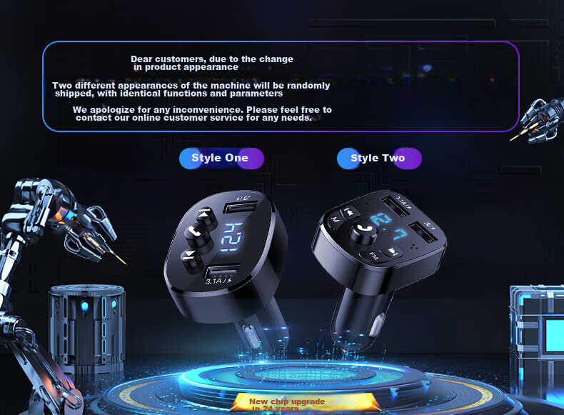 Zhunhang Car MP3 Bluetooth Player, USB Flash Drive Music Receiver, Three-In Data Cable, Apple Android Type-C Charging 1