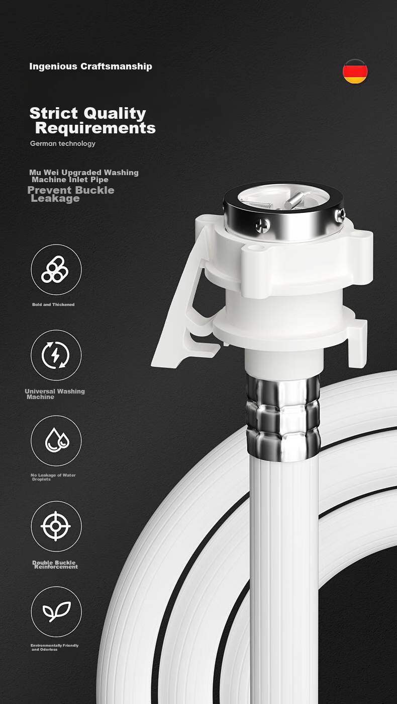 Muvi Washing Machine Drain Hose Extension Pipe, Bottom Outlet Flexible Hose, Extended for Automatic Drum And Impeller Washers, Universal PVC PSG 1.5m 3