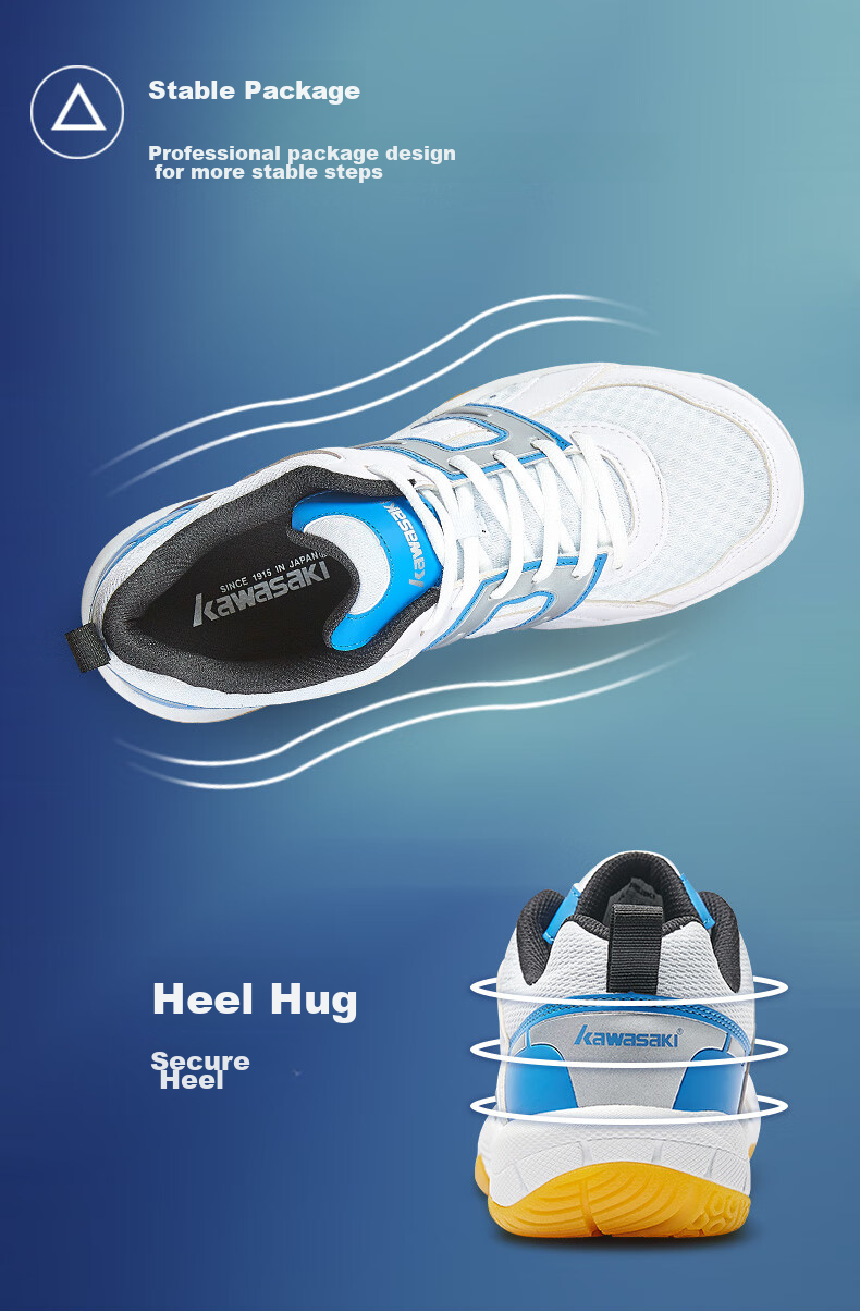 KAWASAKI Badminton Shoes for Men And Women, Durable Breathable Professional Competition Training Sports Shoes K-073D White Blue 35 7