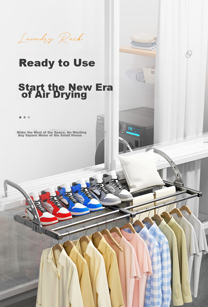 Jingxun Extendable Shoe Rack, Clothes Drying Stand for Windows, No Drilling Required, Adjustable Window Sill Drying Rack, Balcony Shoe Hanger with Hooks for Outdoor Use 2
