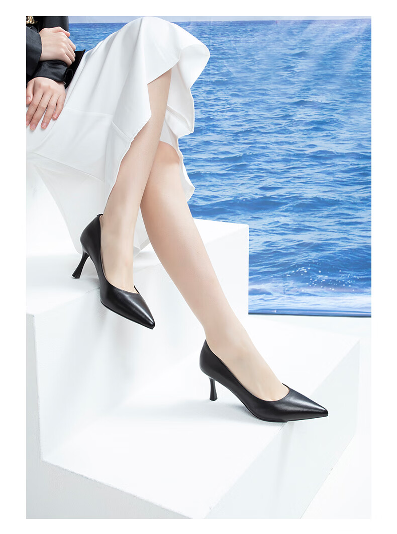 COMELY Women's Single Shoes, Spring Thin Heel Pointed Toe High Heels, Sheepskin Soft Comfortable Sole, Simple Professional Work Shoes, Black, Size 36 9