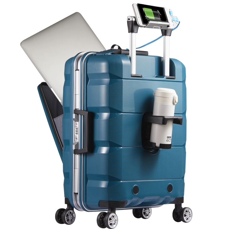 LUCKY CLUB Aluminum Frame Suitcase for Men And Women, Front Opening Business Travel Carry-On Luggage, Multifunctional 20-Inch Trolley Case