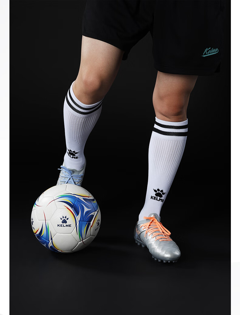 KELME Children's Long Soccer Socks with Non-Slip Terry Bottom, Professional Competition Training Sports High Socks, Black 14