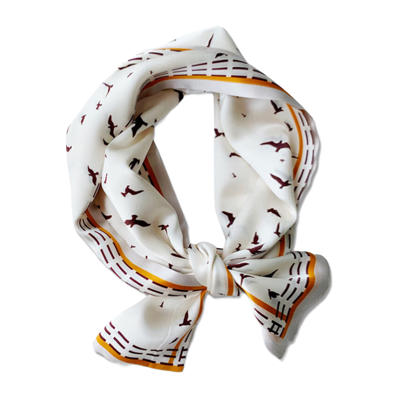 GLO-STORY Silk Scarf for Women, Mulberry Silk Versatile Double-Layer Thin Narrow Small Scarf Long Ribbon Mid-Autumn Festival Gift Box Set