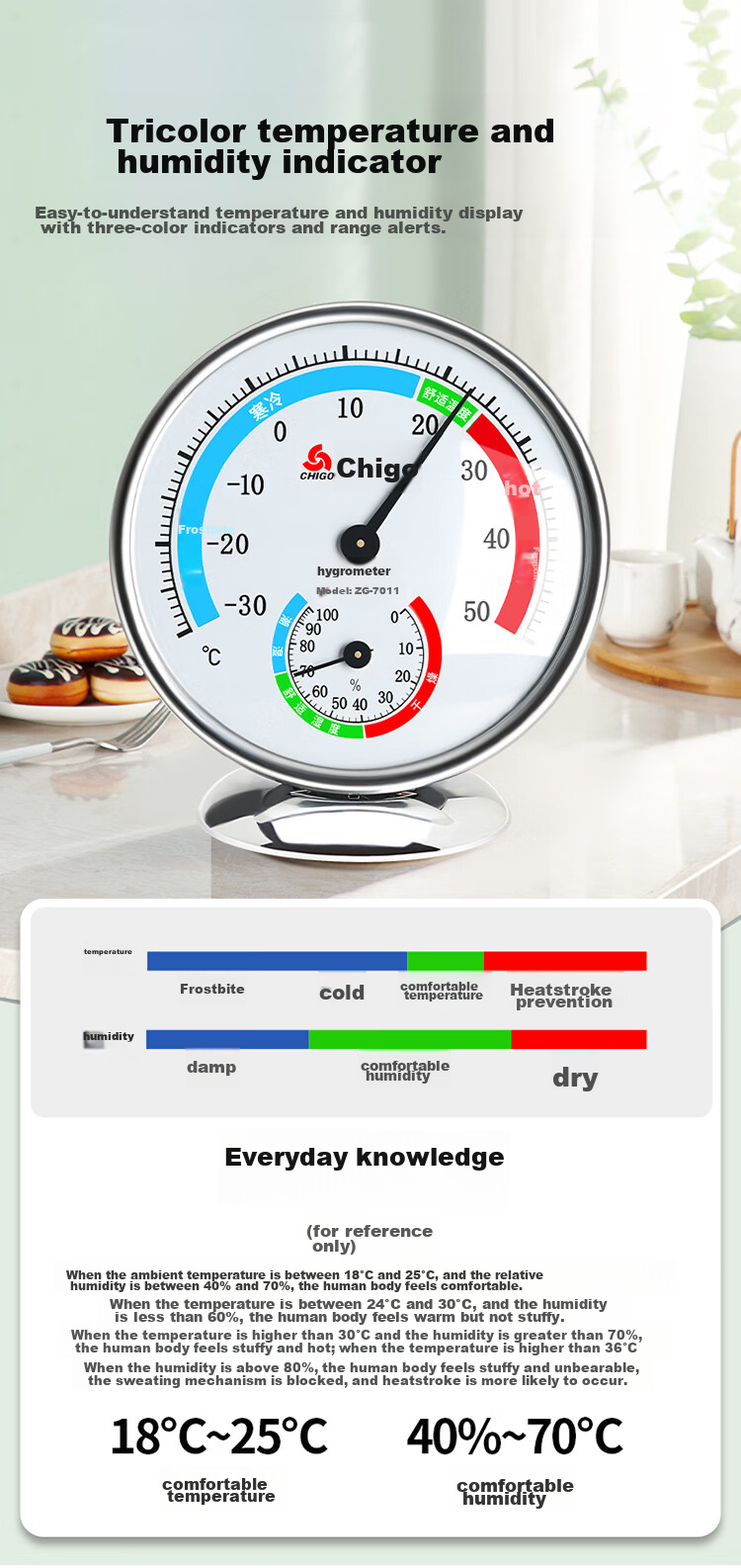 CHIGO Thermometer Indoor Home Temperature And Humidity Meter Baby Room Hygrometer Indoor And Outdoor Thermometer ZG-7012 6