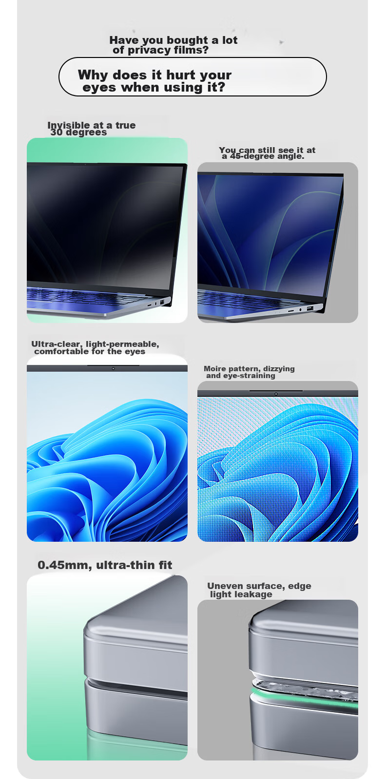 Llano Computer Privacy Screen Protector, Monitor Anti-Peeping Film, Privacy Protection Film, Compatible with Laptops And Desktop Computers, Imported Material, 14-Inch 16:9 6