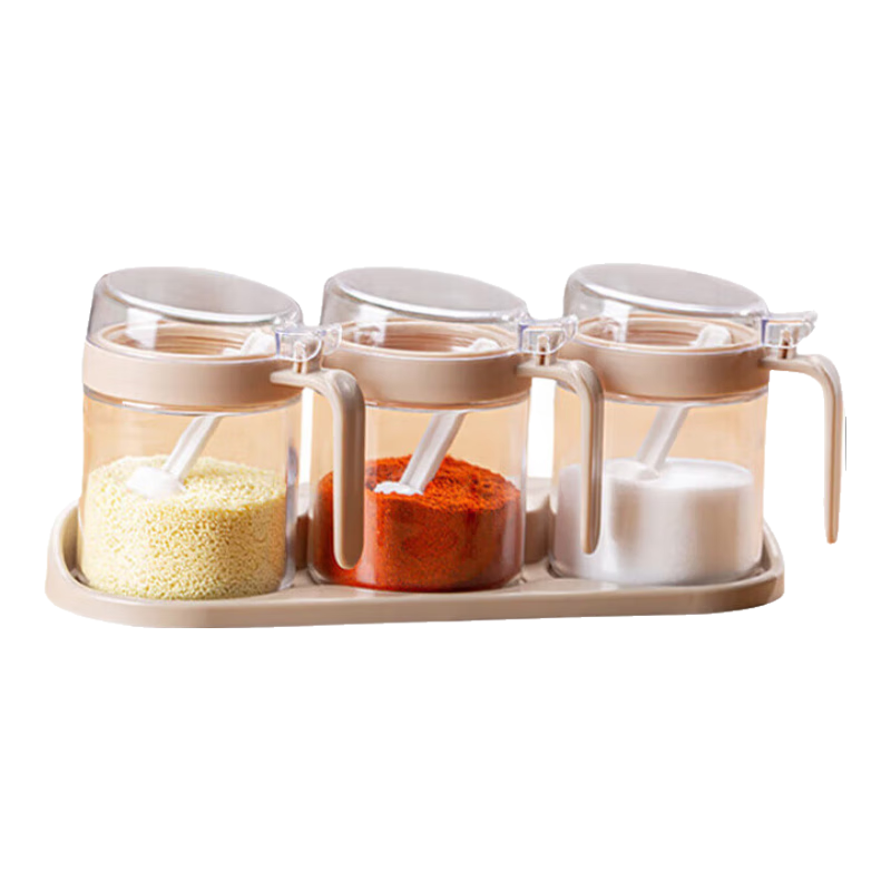 MENGTING Glass Seasoning Containers Set of 3 with Storage Rack - Spice Jars for Salt And Condiments