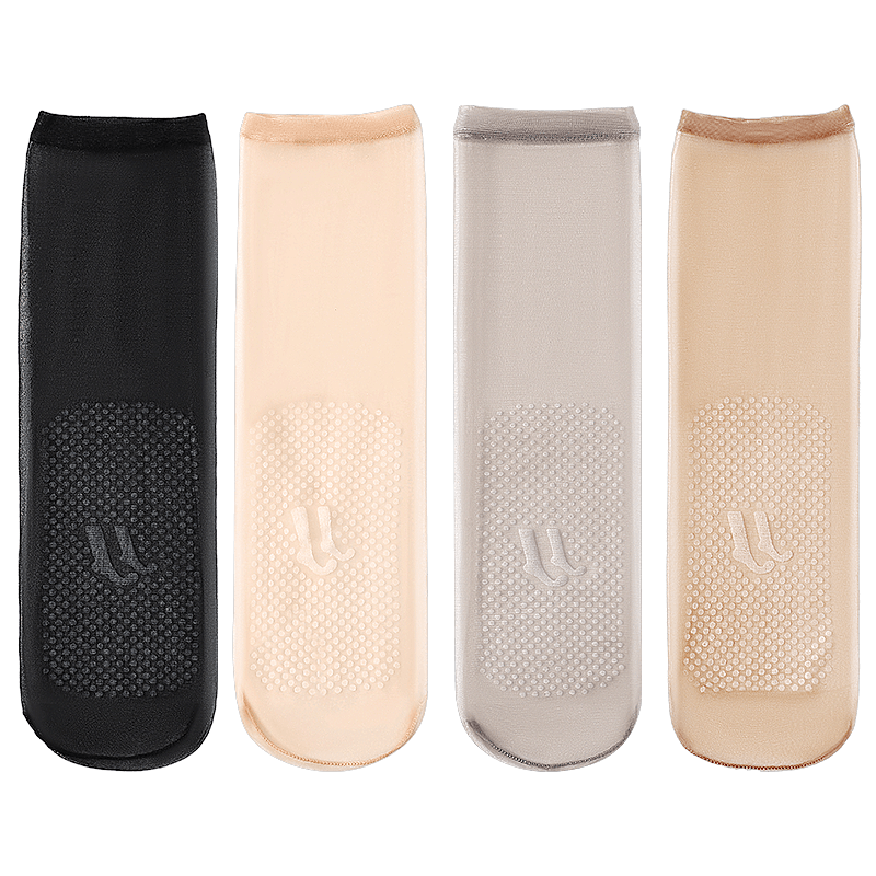 LangSha Silk Stockings for Women, Silicone Non-Slip Summer Thin Crystal Socks, Transparent Short Socks for Summer, Mid-Calf Socks, Skin Color 5 Black 5 Coffee 5