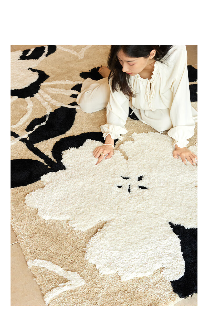 Keecy Cream Style Living Room Carpet Soft French Light Luxury High-End Bedroom Bedside Creative Long Pile Rug 4