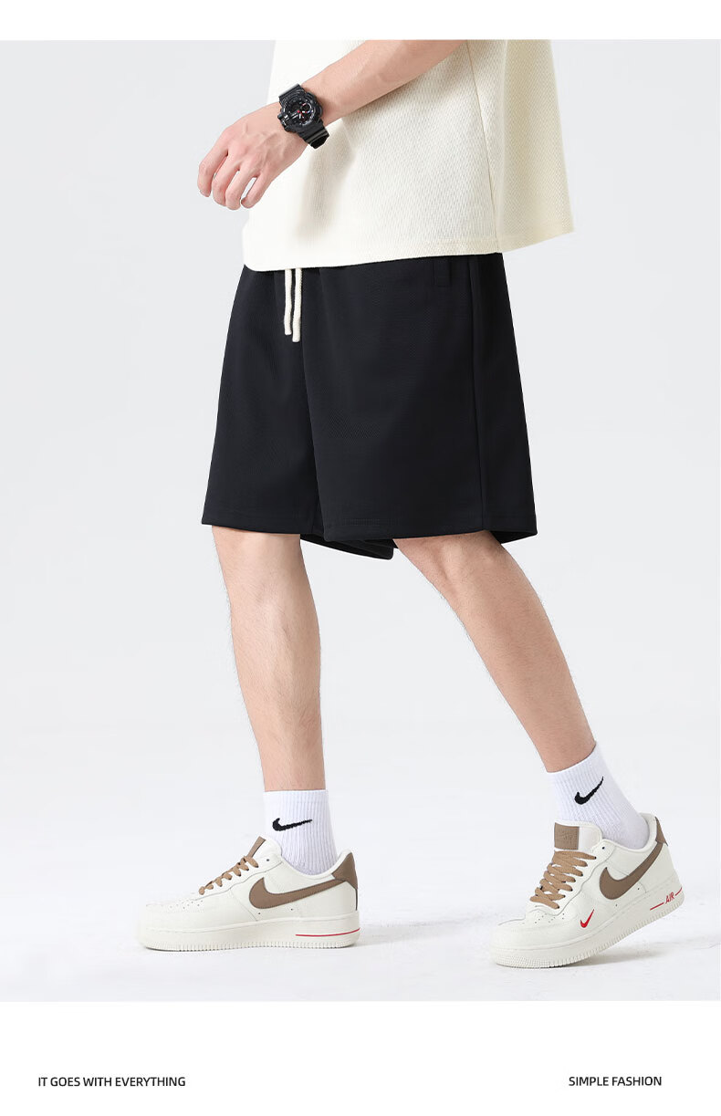 GENIOLAMODE Men's Shorts, Summer Style, Heavy 300G, Casual Draping Loose Fit, Athletic Straight-Leg Five-Point Pants for Me 12