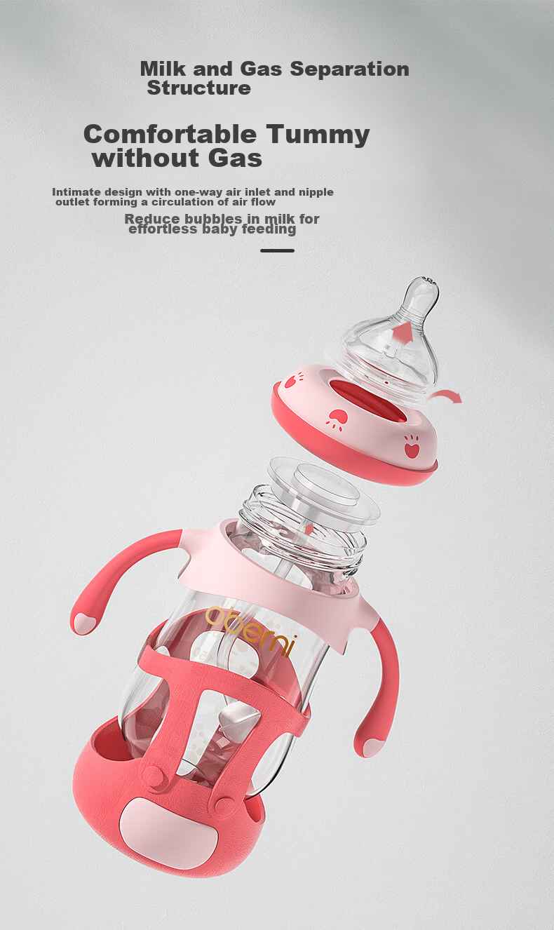 Oubeini Straw Bottle, Wide-Mouth Glass Bottle, Baby Bottle with Handle for 6 Months to 1-3 Years Old 7