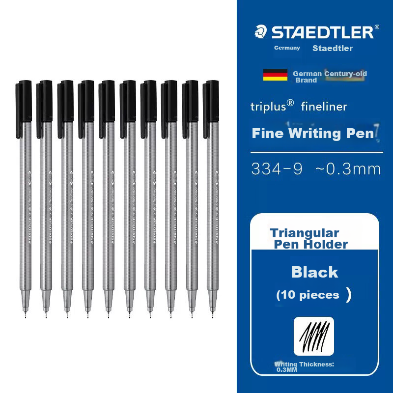 STAEDTLER Needle-Tip Pen, 0.3mm Fiber Tip, Water-Based Ink, Washable, Direct Liquid Signing Pen, Art Drawing Outlining Quick-Drying Pen, Black, 10 Pieces, 334-9