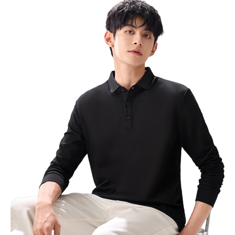 Jeanswest Men's Long-Sleeve Polo Shirt, Autumn 2026 Horse Year Red Casual Undershirt T-Shirt, Black XL