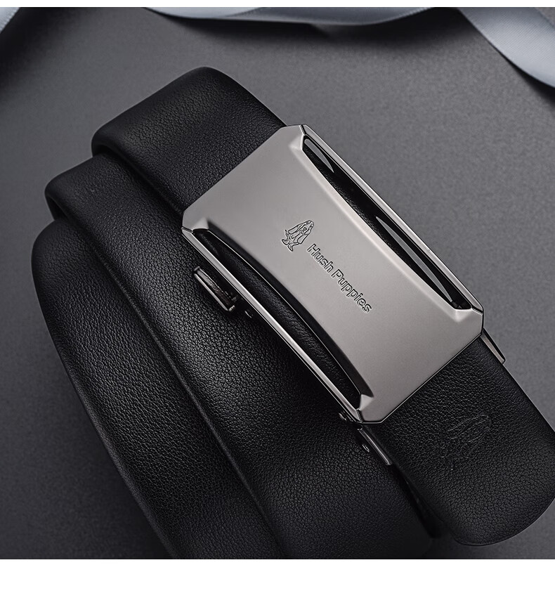 Hush Puppies Men's Leather Belt, Classic Automatic Buckle Waistband, Urban Trendy Casual Business Party Birthday Gift for Boyfriend 2