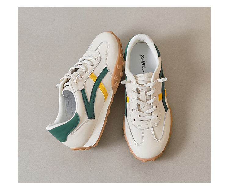 ZHR Casual Shoes for Women, Trendy Comfortable Lightweight Women's Shoes, Genuine Leather Color-Block Soft-Soled Sneakers for Women A113 Beige-Green Size 37 22