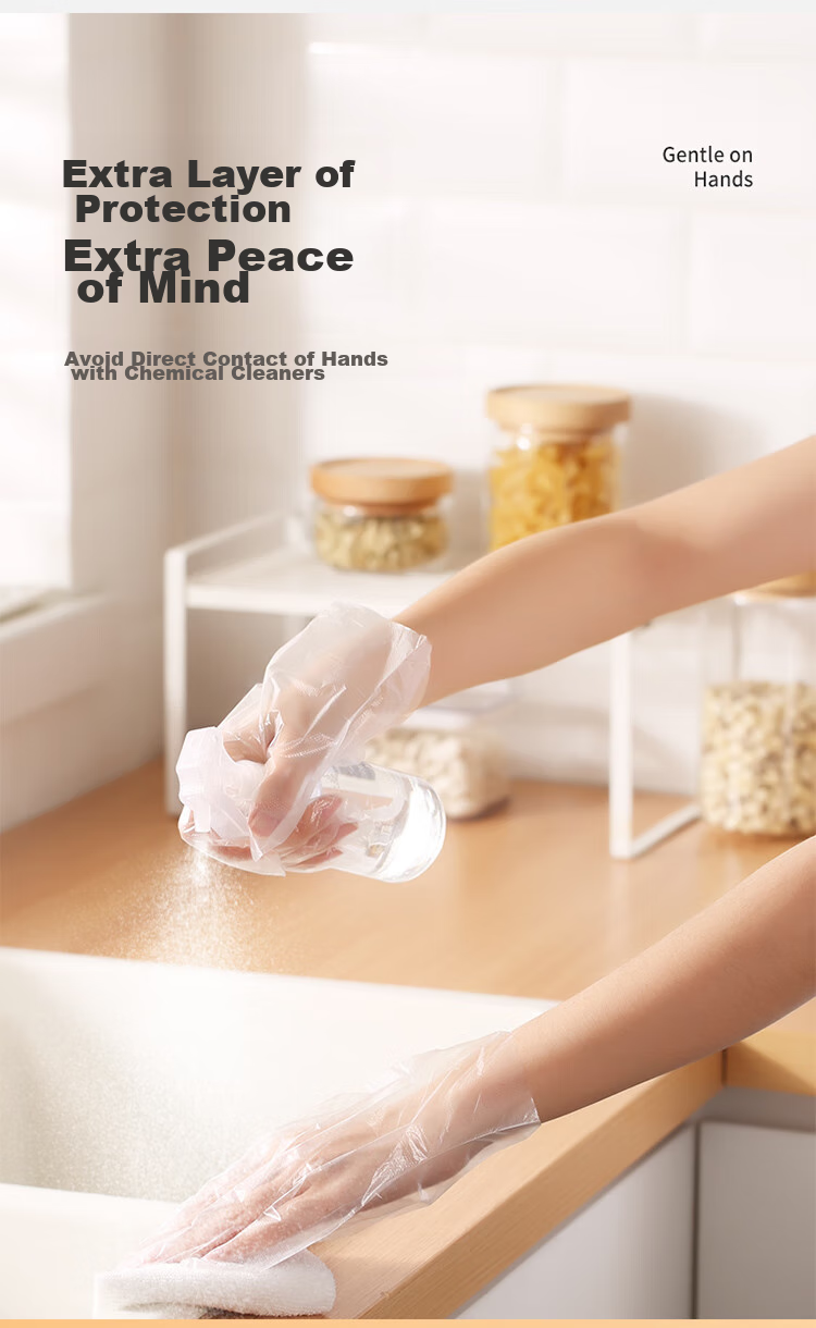 MARYYA Disposable Gloves, 200 Pieces, Food-Grade Pull-Out Plastic PE Thickened Leak-Proof Household Kitchen Transparent Film 9