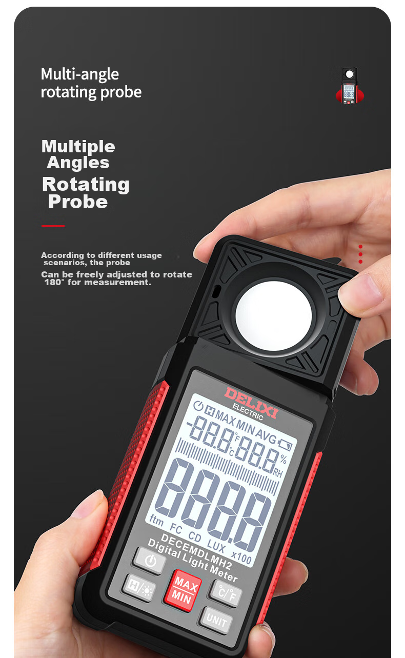 DELIXI ELECTRIC Illuminance Meter, Light Intensity Meter, High-Precision Digital Brightness Meter, Light Meter, Illuminance Meter 9