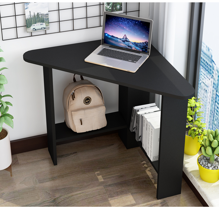 KULIN Computer Desk, Corner Desk with Storage Shelf, Triangular Desk for Small Spaces, Walnut Color 17