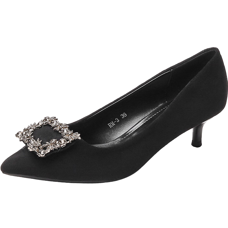 CARTELO Rhinestone Pointed Toe Pumps with Snowflake Buckle, KCC-6688 Black (3cm), Size 39