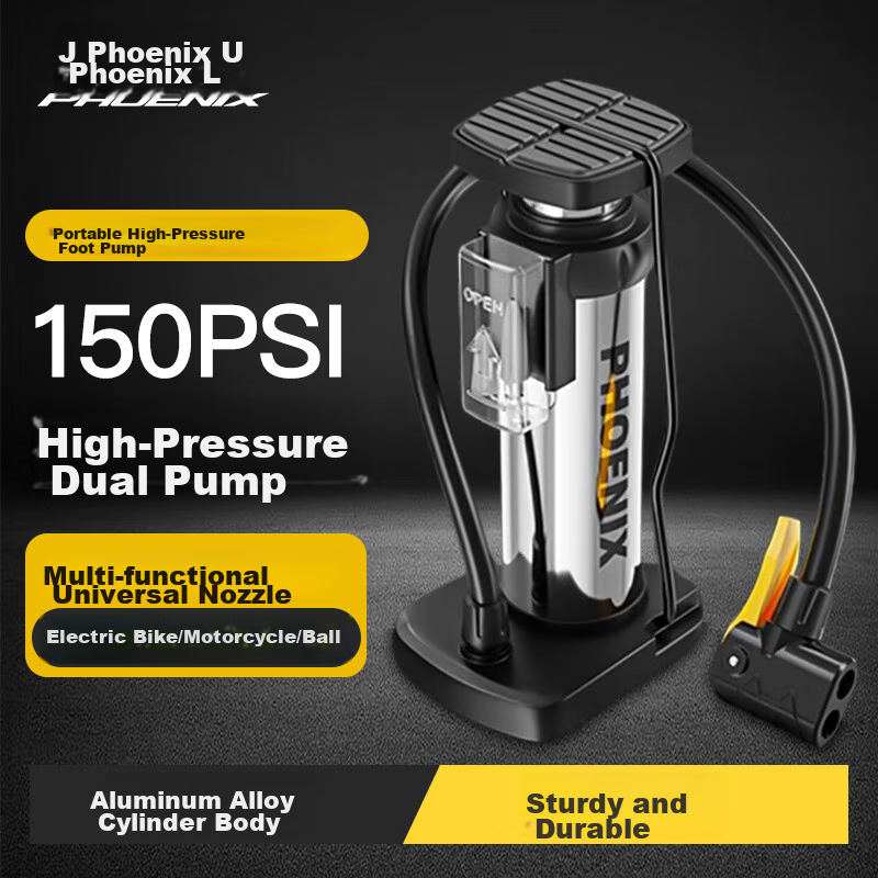 Phoenix Portable Foot Pump Electric High-Pressure Inflator for Bicycle, Electric Scooter, and Motorcycle Household Use