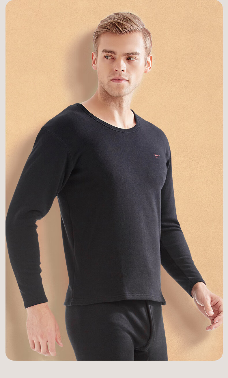 SEPTWOLVES [Double Warmth] Thermal Underwear for Men, Fleece-Lined Thick Autumn And Winter Base Layer Set with Round Neck 17