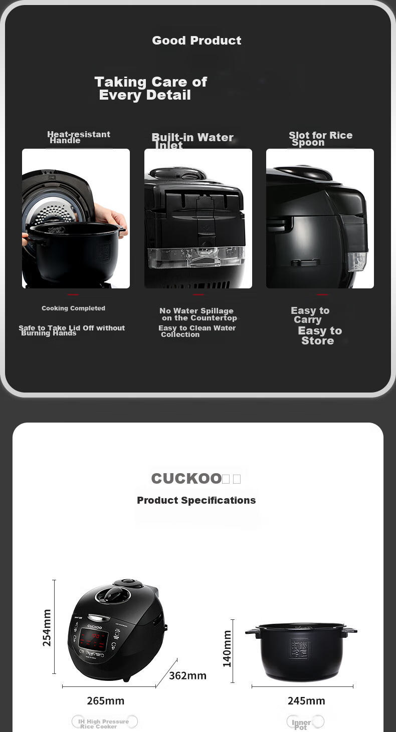 CUCKOO Black Pearl Rice Cooker, Imported from Korea, IH Heating, Iron Master Inner Pot, Programmable, Multifunctional High-Pressure Rice Cooker, 3L Capacity, for 1-3 People, CRP-HVXF0650SS 15