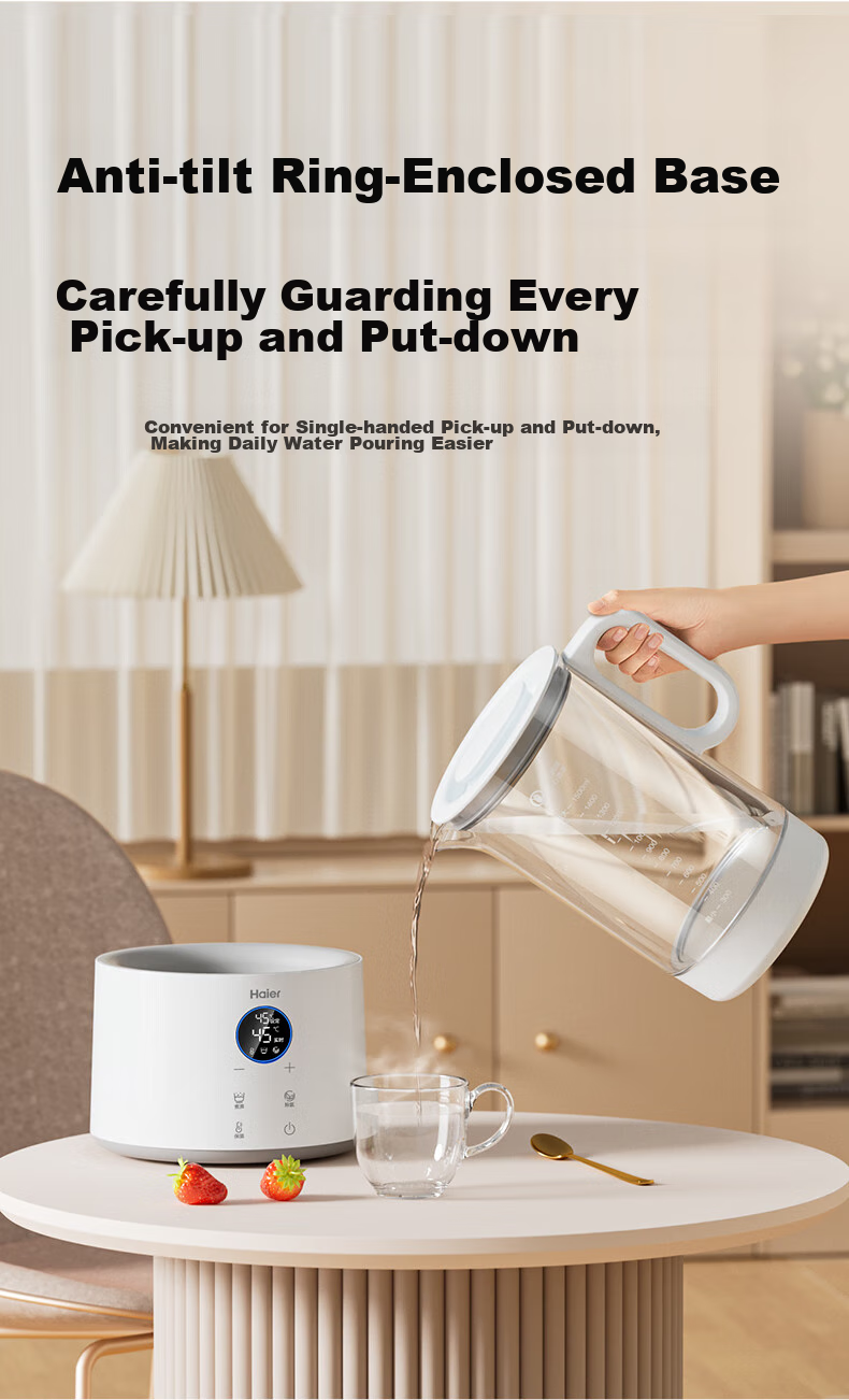 Haier 1.7L Electric Kettle Double-Layer Anti-Scald 304 Stainless Steel High Power Precise Boiling Fast Quiet Dual Power K617WJ White 10