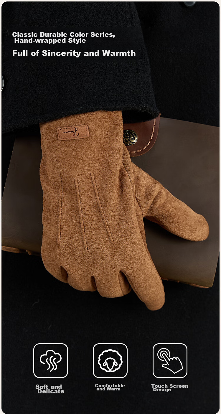 JIUMU Warm Gloves for Men, Winter Thickened Fleece-Lined, Suitable for Cycling And Driving, Windproof And Cold-Resistant, Touchscreen Compatible 4