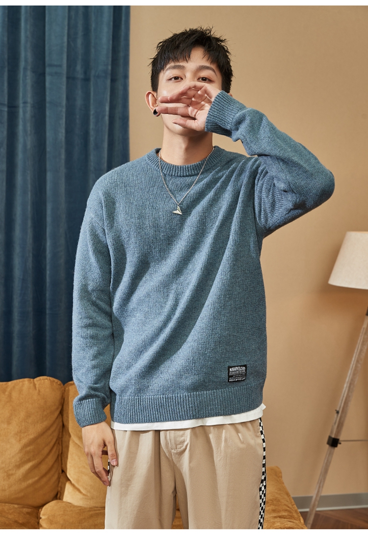 TonLion 2022 Men's Sweater, Solid Color Basic Versatile Base Layer Round Neck Knit Sweater for Men, Flax Gray, S 12