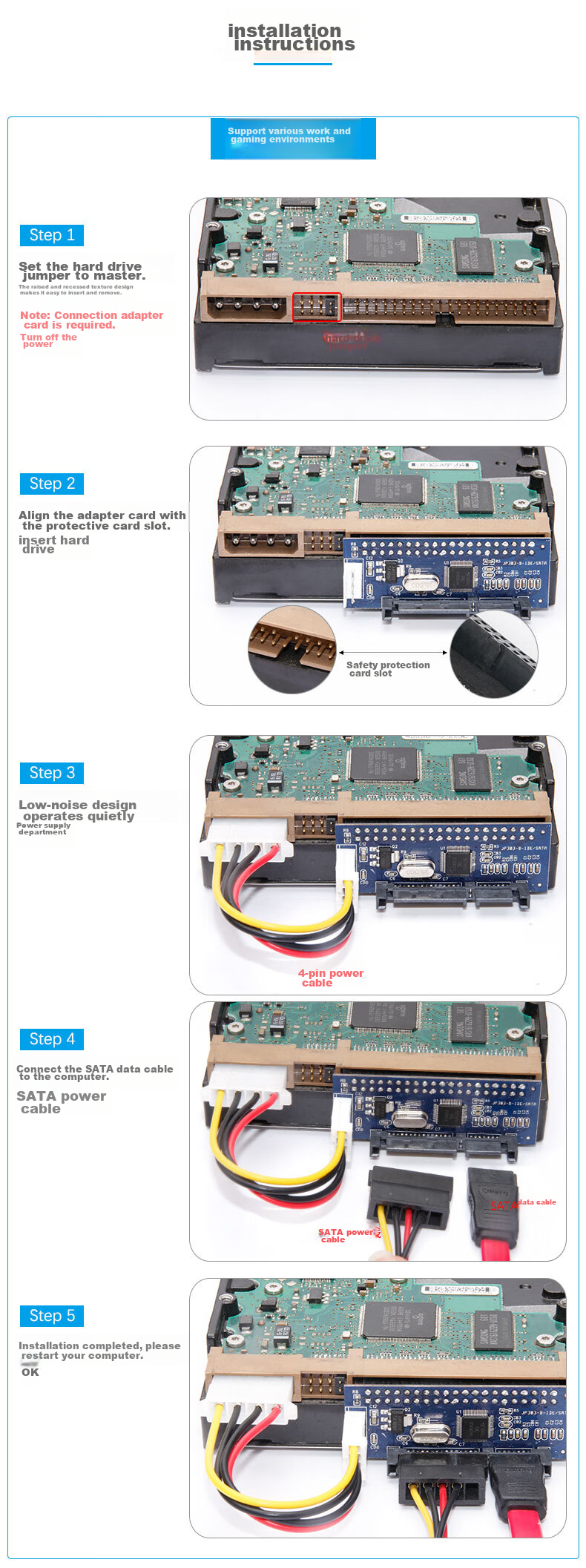 MOGE IDE to SATA 2.0 Adapter Card, MC3150, 3.5 IDE to SATA One-Way Expansion Card 4