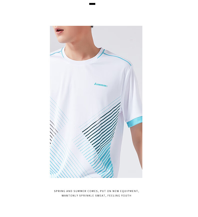 KAWASAKI Badminton Outfit Set Summer Style Sports Quick-Dry Short-Sleeve T-Shirt Training Team Uniform A1806 Men's White And Black XL 8