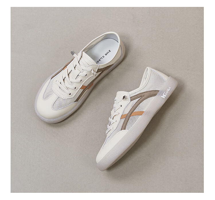 ZHR Women's Casual Shoes, Summer Mesh Lightweight White Sneakers, Versatile Round Toe Breathable Women's Shoes, A67E, Beige Gray, Size 39 26