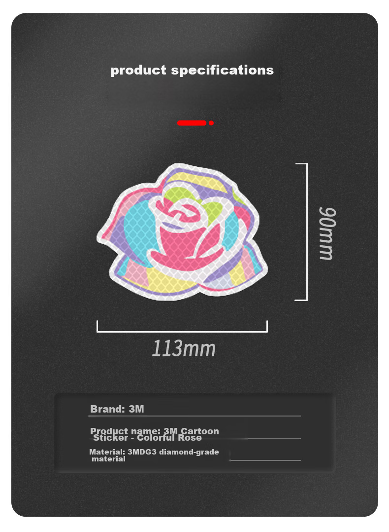 3M Reflective Warning Tape Label Night Glow Sticker for Electric Bikes Motorcycles Cars Scratch Cover Diamond Grade - Multicolor Rose - 11.3cm*9cm (1 Piece/bag) 9