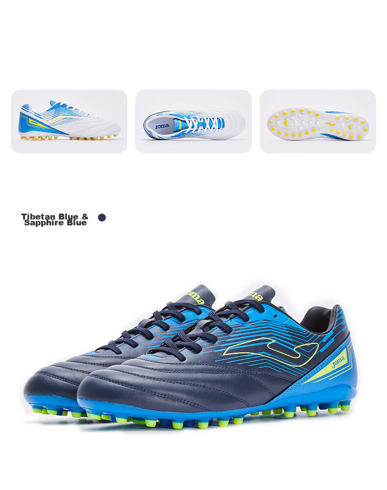 JOMA Adult Soccer Shoes for Men And Youth Students, MG Short Studs Breathable Professional Football Training Shoes, White And Blue, Size 39 12