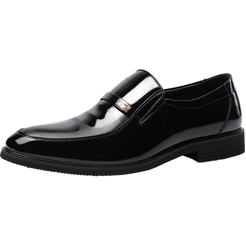 LAORENTOU Men's Leather Business Dress Shoes Spring Autumn Slip-On Patent Leather Daily Shoes 130361 Black Size 43