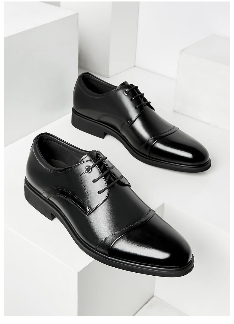 LAORENTOU Pointed Toe Leather Shoes for Men, Casual Soft-Soled Formal Business British Style Work Shoes, 200240 Black Hollow-Out, Size 40 11